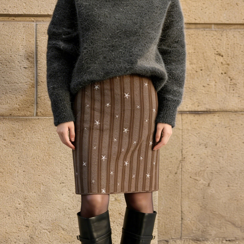 欧货高端定制棕色毛呢大码半身裙女2026早春新款星星条纹A字裙子,女装/女士精品,大码半身裙,淘宝优惠券,粉丝福利购,淘宝优惠卷