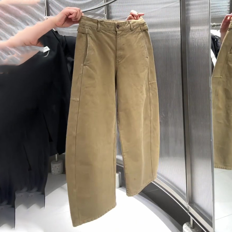 欧货高端定制卡其色大码工装裤女