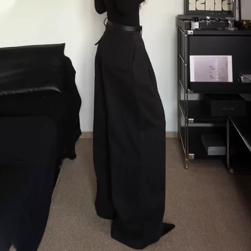 欧货高端定制黑色毛呢大码阔腿裤