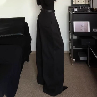 阔腿裤 裤 女2025秋季 百搭垂感西装 子 新款 欧货高端定制黑色毛呢大码