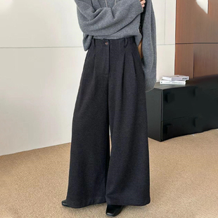 阔腿西装 加厚休闲裤 裤 新款 女2025冬季 欧货高端定制深灰色毛呢大码