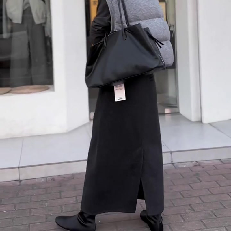 欧货高端定制黑色毛呢大码半身裙