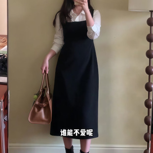 肌理感連衣裙女2025早秋新款 黑色POLO領(lǐng)假兩件長(zhǎng)袖 定制顯瘦A字裙