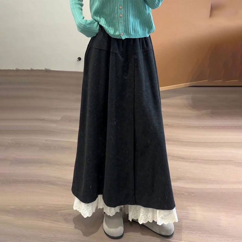 欧货挡片式黑色蕾丝拼接大码裙裤