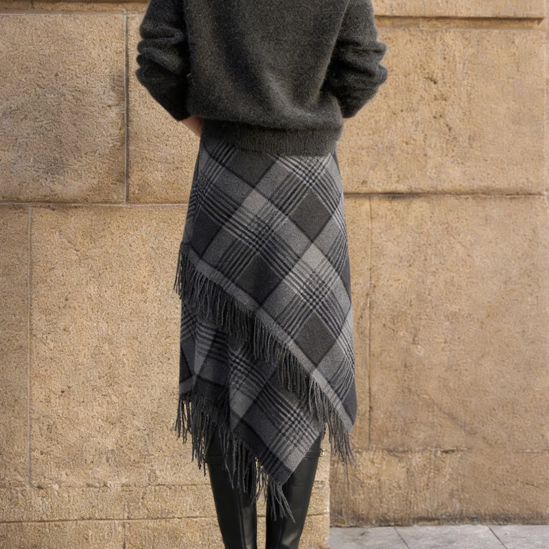 欧货高端定制灰色毛呢大码半身裙女2026早春新款不规则流苏A字裙,女装/女士精品,大码半身裙,淘宝优惠券,粉丝福利购,淘宝优惠卷