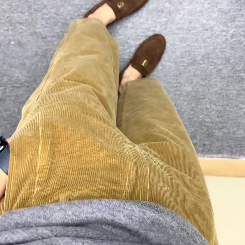 欧货高端定制姜黄色灯芯绒阔腿裤