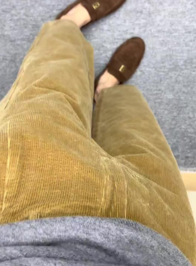 欧货高端定制姜黄色灯芯绒大码阔腿裤女2025冬季新款加厚镰刀裤子