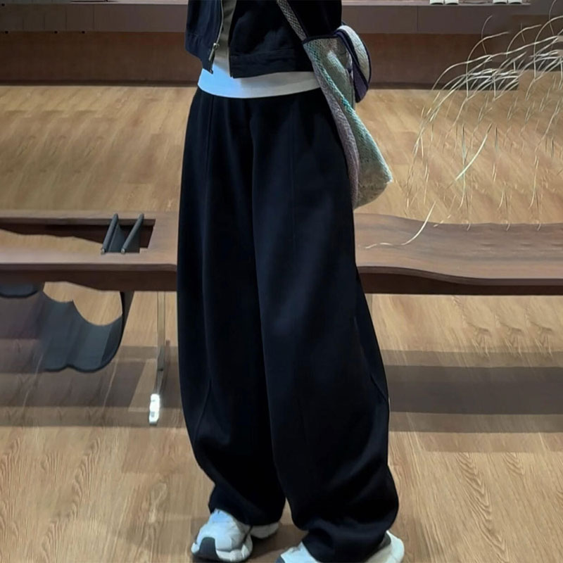 欧货高端定制藏青色大码阔腿裤女