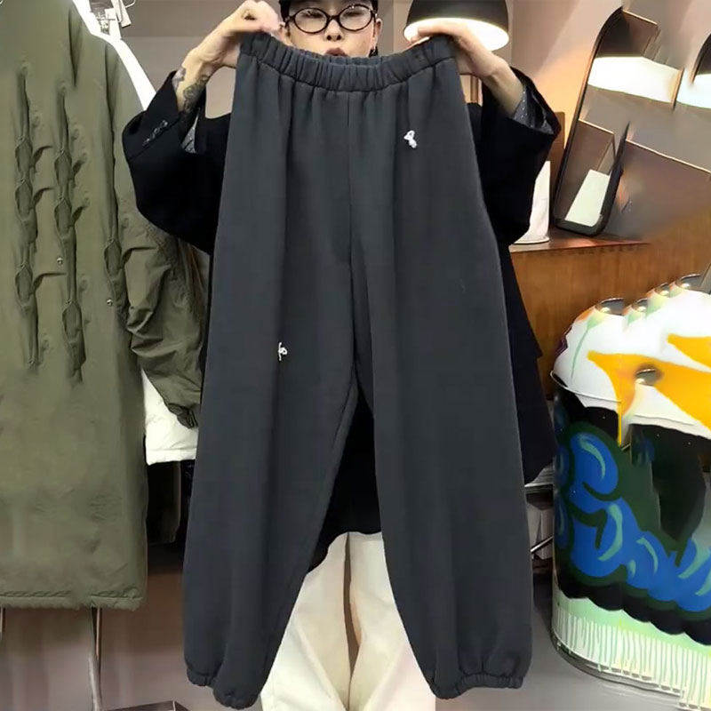 欧货高端定制深灰色毛呢大码阔腿卫裤女2025秋冬新款加厚休闲裤子