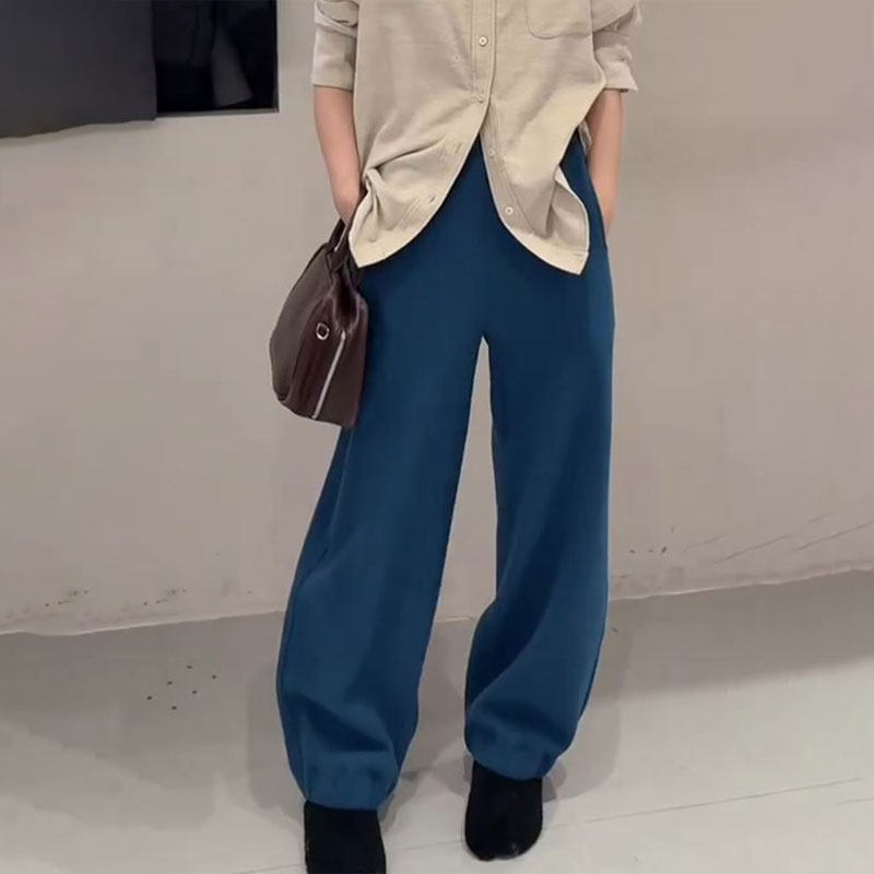 欧货高端定制蓝色大码阔腿裤女2025冬季新款加厚慵懒风弯刀休闲裤,女装/女士精品,大码裤装,淘宝优惠券,粉丝福利购,淘宝优惠卷