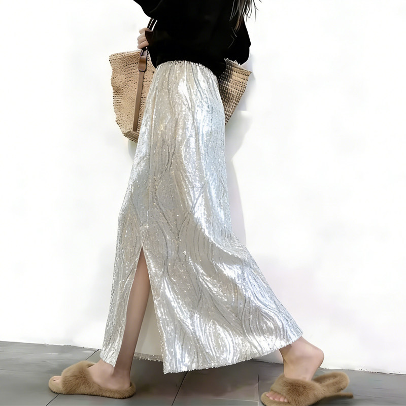 欧货高端定制银色亮片大码半身裙女2026早春新款轻奢风优雅A字裙,女装/女士精品,大码半身裙,淘宝优惠券,粉丝福利购,淘宝优惠卷