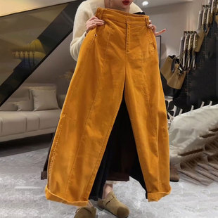高级感减龄休闲裤 欧货高端橙色灯芯绒大码 新款 女2025冬季 子 阔腿裤