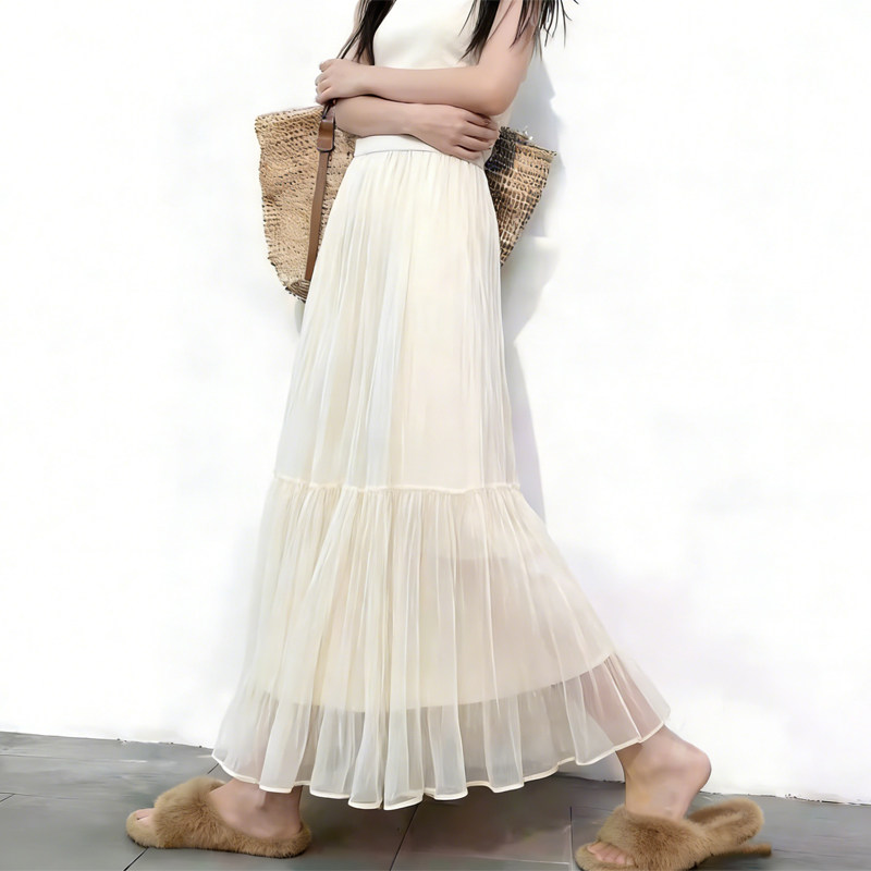 欧货高端定制杏色网纱大码半身裙女2026早春新款减龄温柔风大摆裙,女装/女士精品,大码半身裙,淘宝优惠券,粉丝福利购,淘宝优惠卷