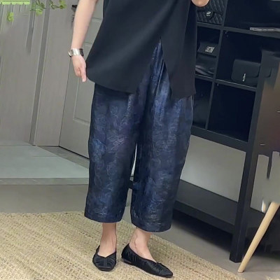 新中式国风克莱因蓝八分裤