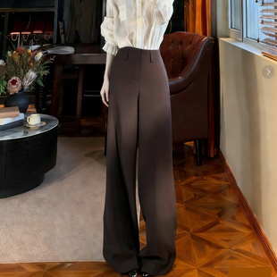 阔腿裤 裤 女2025冬季 加厚垂顺感西装 新款 欧货高端定制咖色毛呢大码