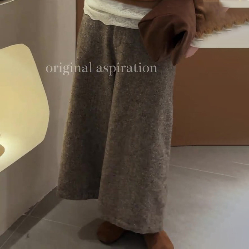 欧货高端定制花灰色毛呢阔腿裤女2025秋季新款大码宽松百搭休闲裤,女装/女士精品,大码裤装,淘宝优惠券,粉丝福利购,淘宝优惠卷