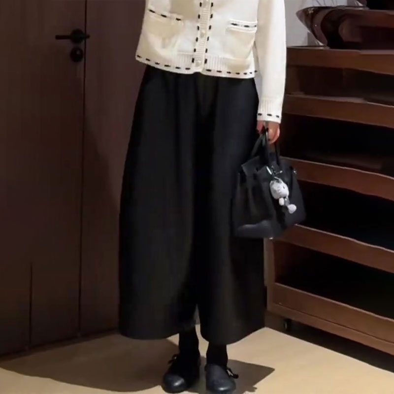 高端定制黑色大码九分阔腿皮裤女