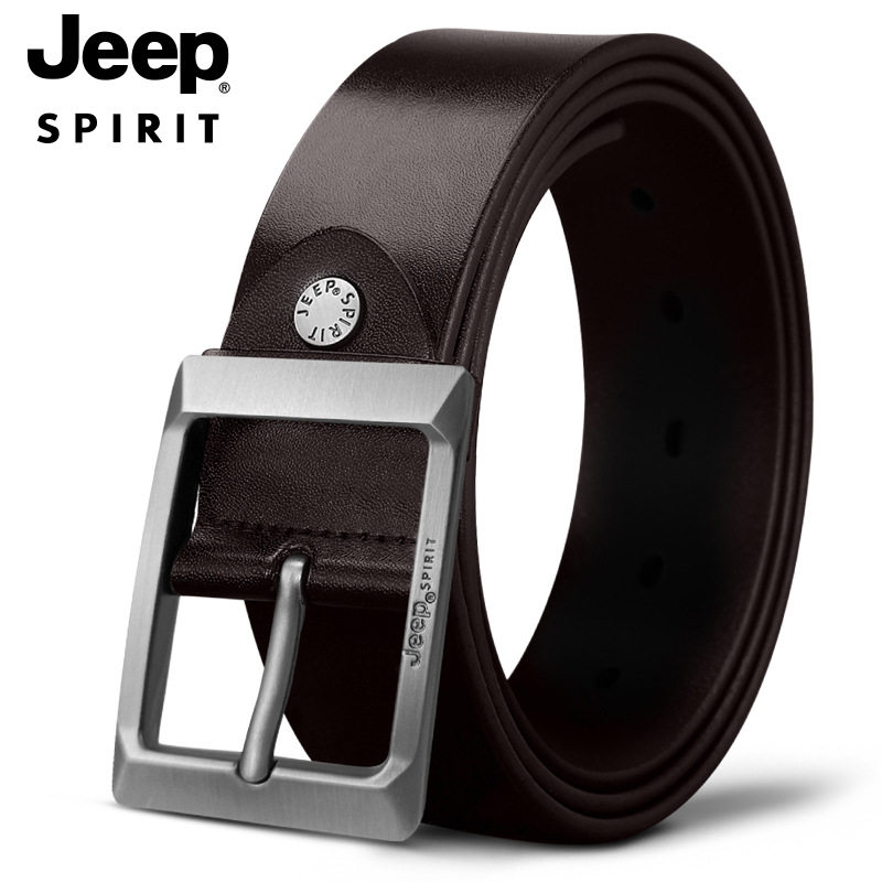 JEEP针扣皮带男新款休闲商务男士牛皮腰带时尚百搭高端合金扣裤带
