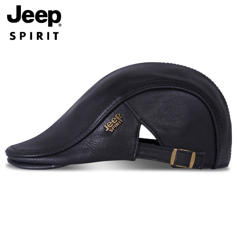 JEEP吉普中老年保暖牛皮厚贝雷帽