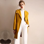 Áo khoác len nữ nhỏ Áo len cashmere hai mặt dài phần eo nữ Áo len - Áo len lót đôi