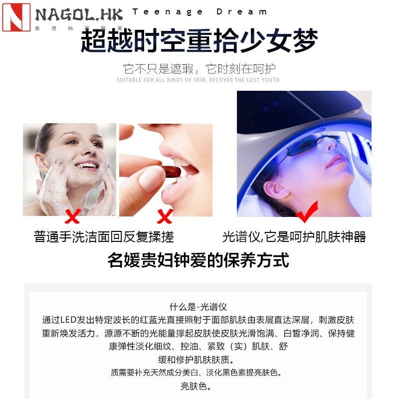 新款韩国光谱仪光动力LED美容仪器祛痘补钙PDT彩光面罩光子嫩肤仪