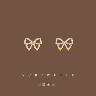 「韩里韩气」温柔气质蝴蝶结珍珠耳钉925银针小众设计感精致耳饰