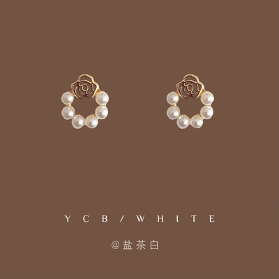 玫瑰法式复古气质珍珠耳钉银小众
