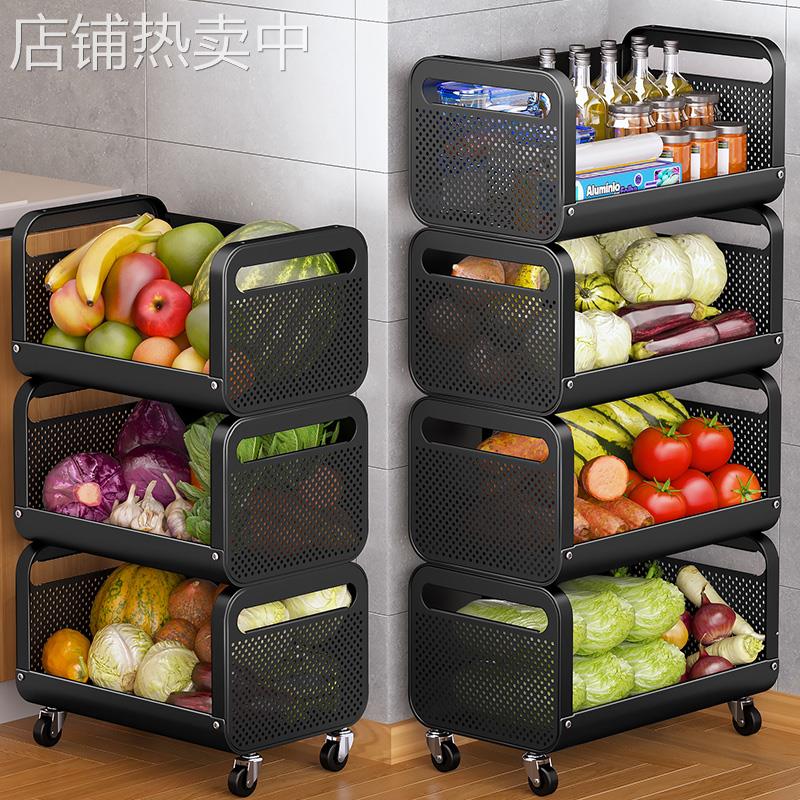 厨房菜篮子置物架多层落地可移动放水果蔬菜收纳家用多功能小推易