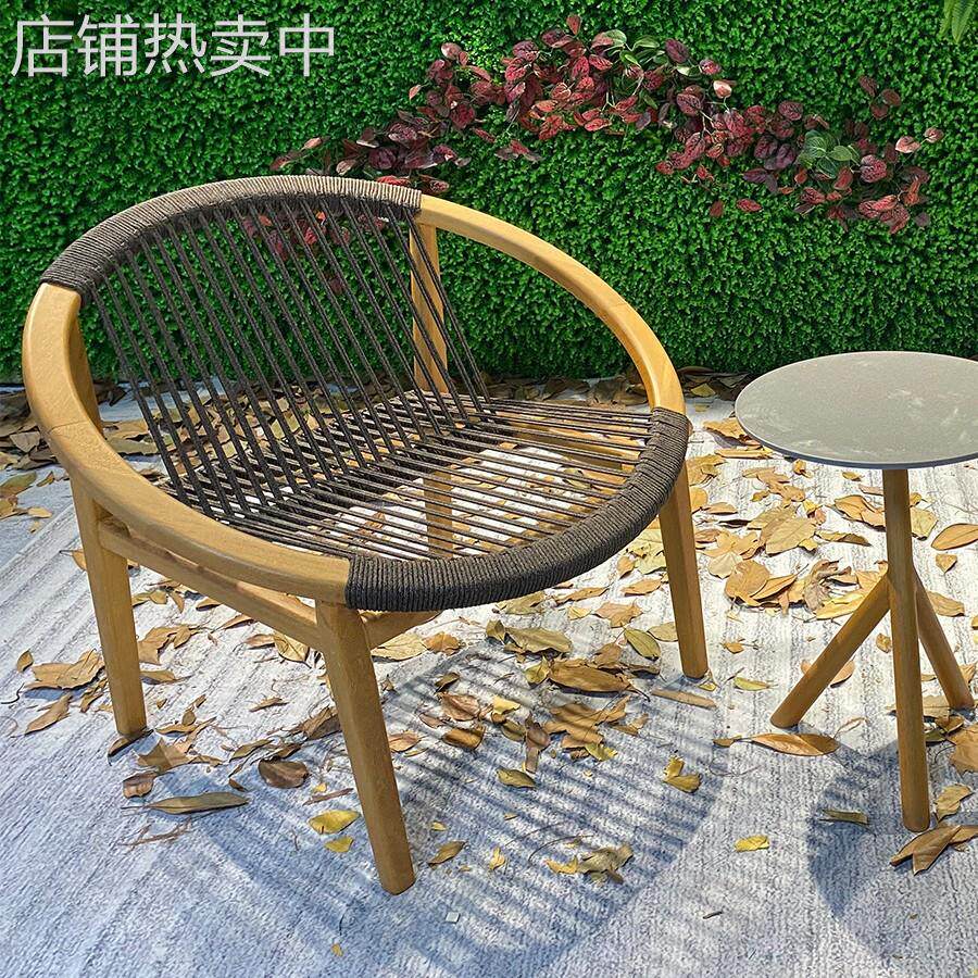 厂家实木沙发单人柚木中式休闲户外懒人阳台防水防晒茶几组合