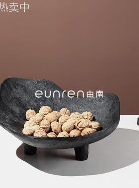 中式复古风仿石器果盘树脂托盘摆件样板房民宿酒店桌面创意装饰品