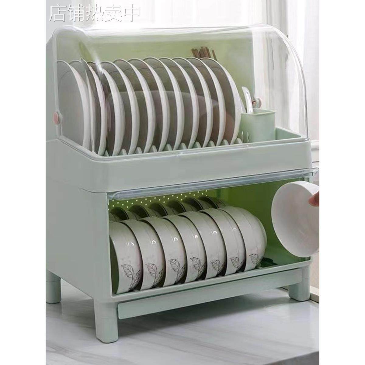 带盖防尘碗架家用厨房碗柜碗筷收纳餐具装碗箱碟盘沥水小型置物架
