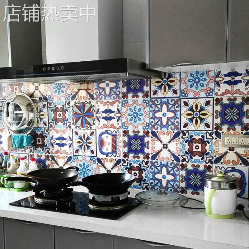 欧式复古厨房防油烟贴纸防水壁纸墙纸自粘卫生间浴室装饰瓷砖墙贴