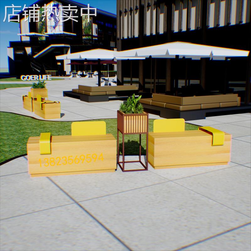 户外公共休息座椅园林景观防腐木座椅商场创意花箱坐凳隔断花架