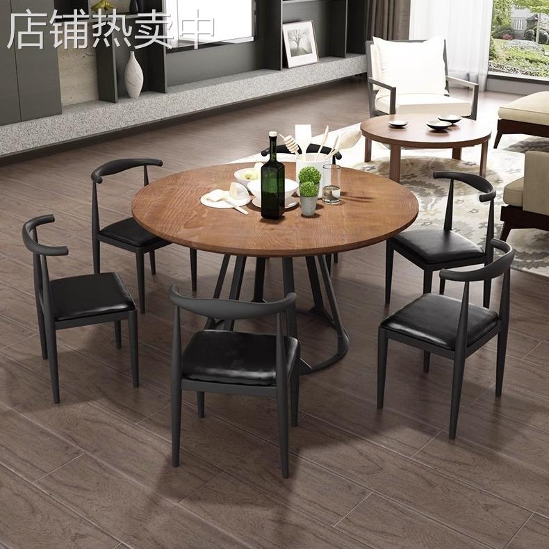 餐饮店圆形餐桌椅餐馆火锅店中餐厅酒店铁艺实木10人大圆桌子组合