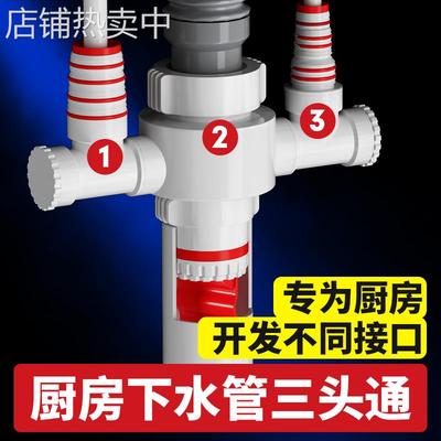 厨房下水管三通配件接头洗菜盆净水器排水管三头通50管下水道防臭