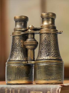 民国复古双筒望远镜树脂摆件-潮玩浪漫装饰品中国风客厅书房书桌