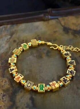 麻将转运神器红中发财南麻将手链十三幺个性电镀手串轻奢高贵女神