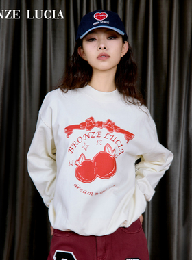 Bronze Lucia白甜红果蝴蝶结高领卫衣原创设计少女学院风打底上衣