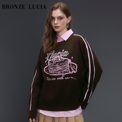 Bronze Lucia咖色蓝莓松饼圆领毛衣