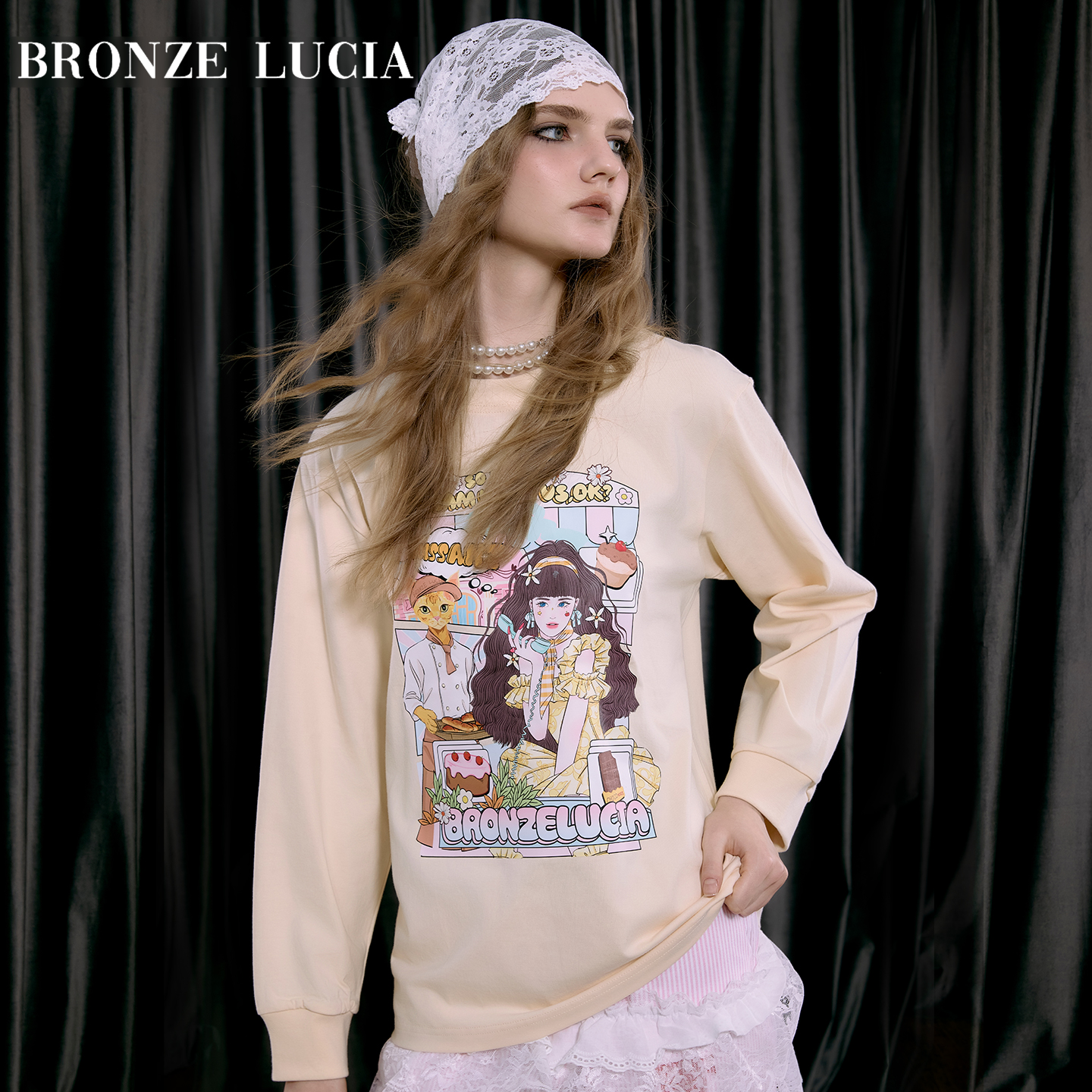Bronze Lucia治愈烘焙长袖原创印花T恤早秋新款休闲气质上衣