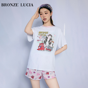 Bronze Lucia小怪兽联名 白色短袖T恤居家服简约休闲上衣夏季新款