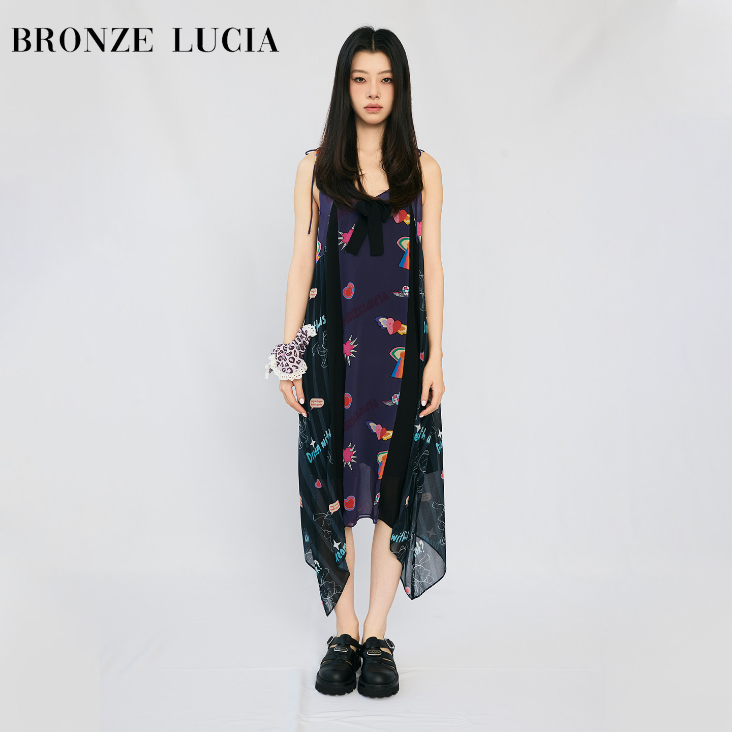 Bronze Lucia黑紫透纱吊带裙连衣裙原创设计师小众不规则下摆裙子