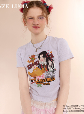 Bronze Lucia花灰色加菲奇遇联名短款紧身T恤显瘦少女短袖上衣