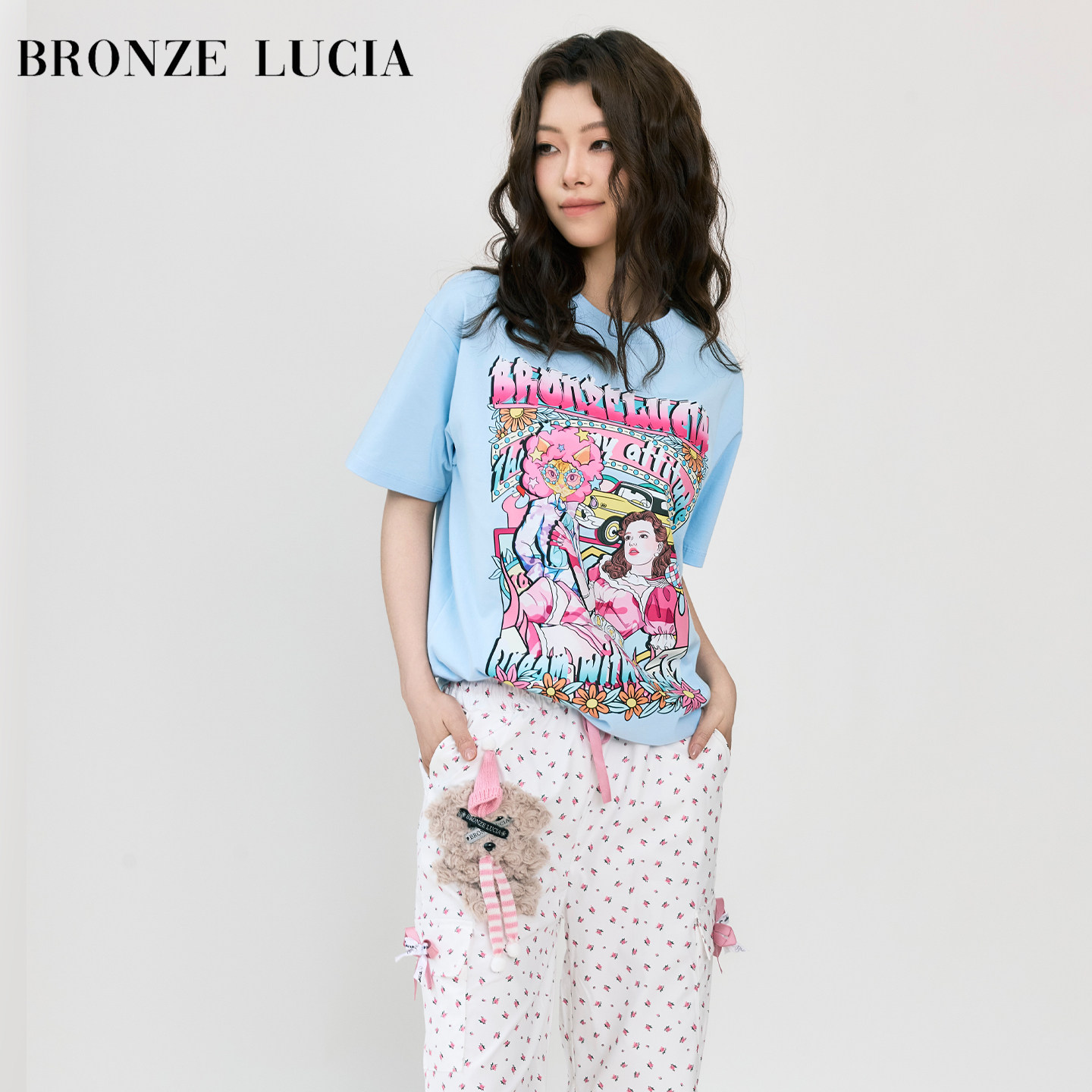 Bronze Lucia浅蓝迷彩女孩T恤短袖