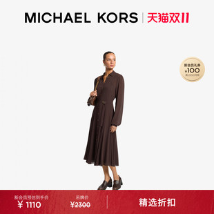 【秋季新品】MICHAEL KORS MK 女士长袖乔其纱翻领收腰衬衫连衣裙