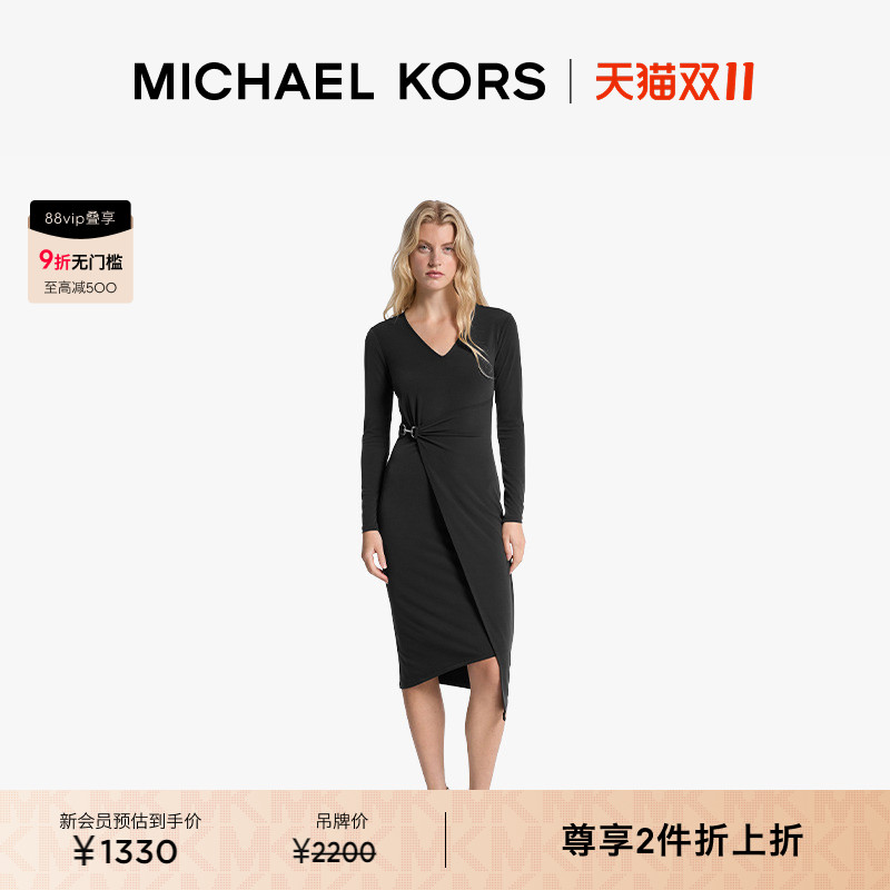 【两件折上折】MICHAEL KORS MK 女士 V 领马衔扣修身连衣裙