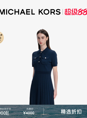 MICHAEL KORS MK 女士 Polo 领针织百褶针织连衣裙