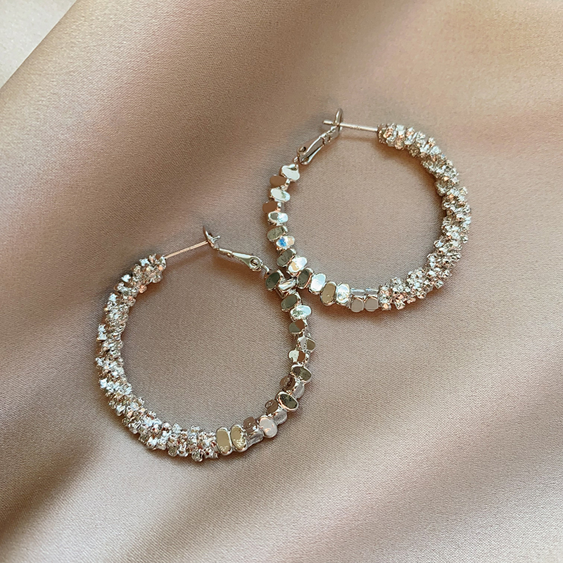 那片海碎银子圆圈耳饰女