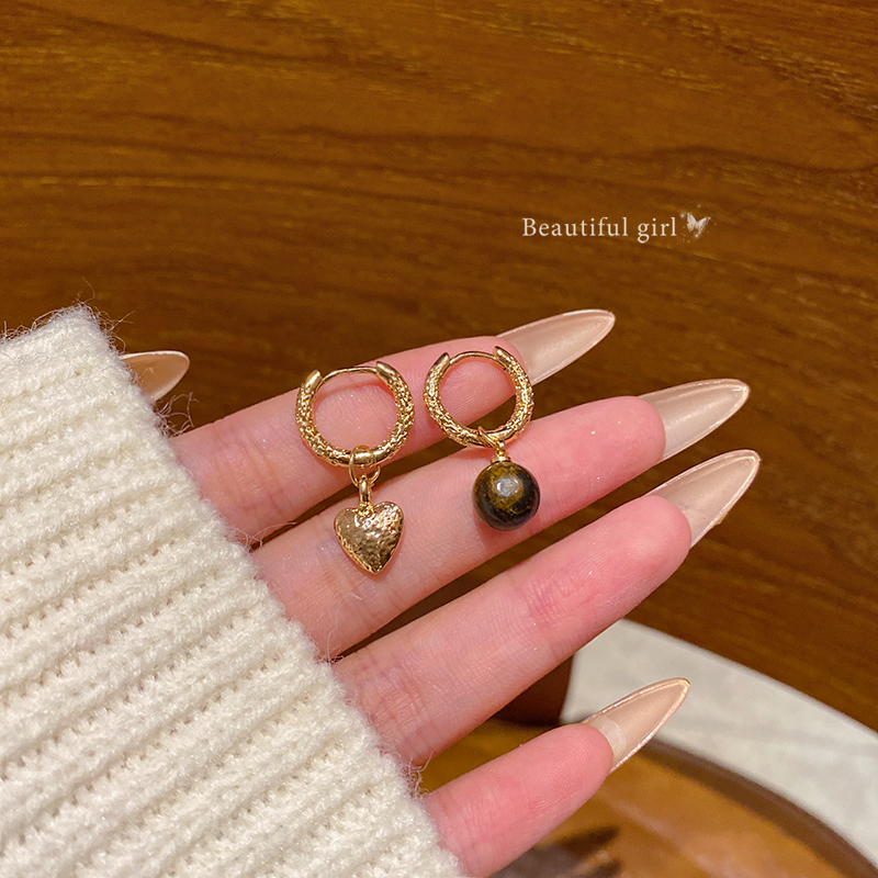 白百何同款不对称虎眼石耳环