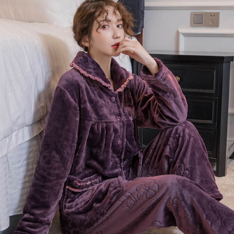 女法兰绒加肥加大码珊瑚绒睡衣